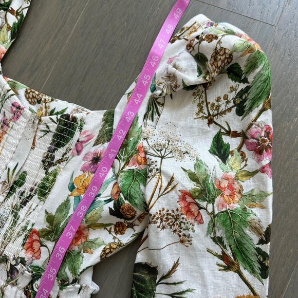 Cara Cara Blue Hill Whimsical Ivory Midi Dress Floral Linen Ruffle Tier - Size 4 - Picture 10 of 10